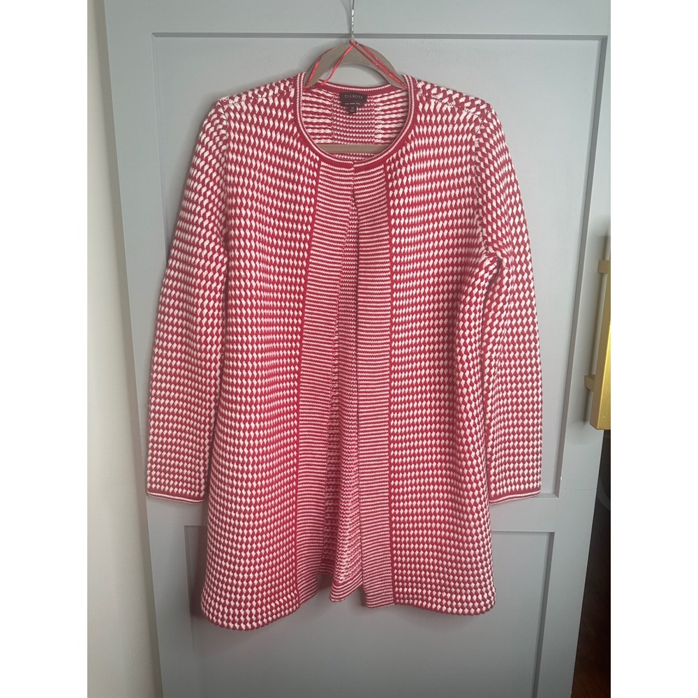 Talbots Red/White Houndstooth Pure Merino Wool Knit Cardigan‎ Jacket Size M